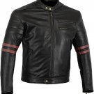Men's Leather Jacket Motorcycle Black Slim fit Biker 2 Red line Men's Fashion