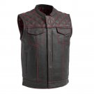 Men's Leather Vest Custom Made Motorbike Red Paisley Liner Motorcycle Waistcoat
