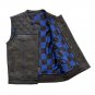 Men's Leather Vest Blue Checker & Blue Paisley Lining Concealed Waistcoat