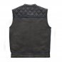 Men's Leather Vest Blue Checker & Blue Paisley Lining Concealed Waistcoat