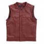 Men's Red Premium Leather Vest Red Paisley Lining Concealed Bike Riding Vest