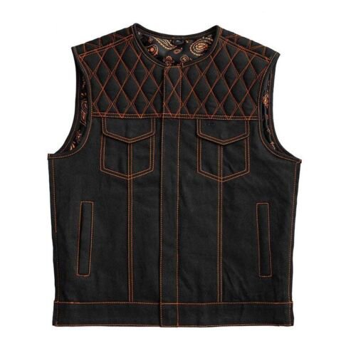 Denim Biker Vest, Hunt Club Leather Builder Diamond Quilted Custom Biker Vest, P