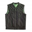 Men's Leather Black Vest W/ Green Paisley Lining & Stitching Concealed Waistcoat Men's Leather Black Vest W/ Green Paisley Lining & Stitching Concealed Waistcoat