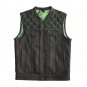 Men's Leather Black Vest W/ Green Paisley Lining & Stitching Concealed Waistcoat