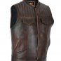 Men's Brown Leather Vest Custom Gun Pocket Motorbike Inner Motorcycle Waistcoat