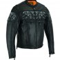 New Men's Reflective Skull Genuine Cow Leather Jacket Motorcycle Motorbike Biker