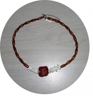 RED CORAL CHUNK, SHELL & WOOD BEAD NECKLACE CCN54536