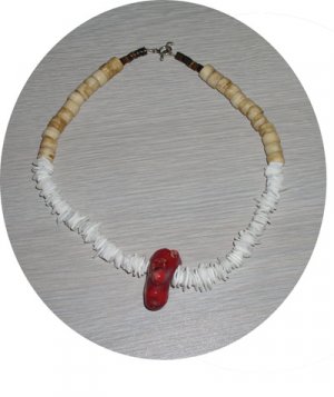 RED CORAL NUGGET WITH SHELLS & BONE NECKLACE CCN64536