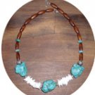 TURQUOISE CHUNK, SHELL & WOOD BEADED NECKLACE TN127056