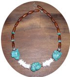 TURQUOISE CHUNK, SHELL & WOOD BEADED NECKLACE TN127056