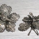 Vintage Sterling Silver Filigree Butterfly Earrings