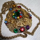 Vintage Czech-Boho Gold Wash Jeweled Pendent