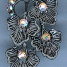 Vintage cast pot metal leaf & rhinestone brooch