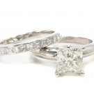 Platinum 1.78 ct Princess Cut Invisible Band Diamond Engagement Ring Set
