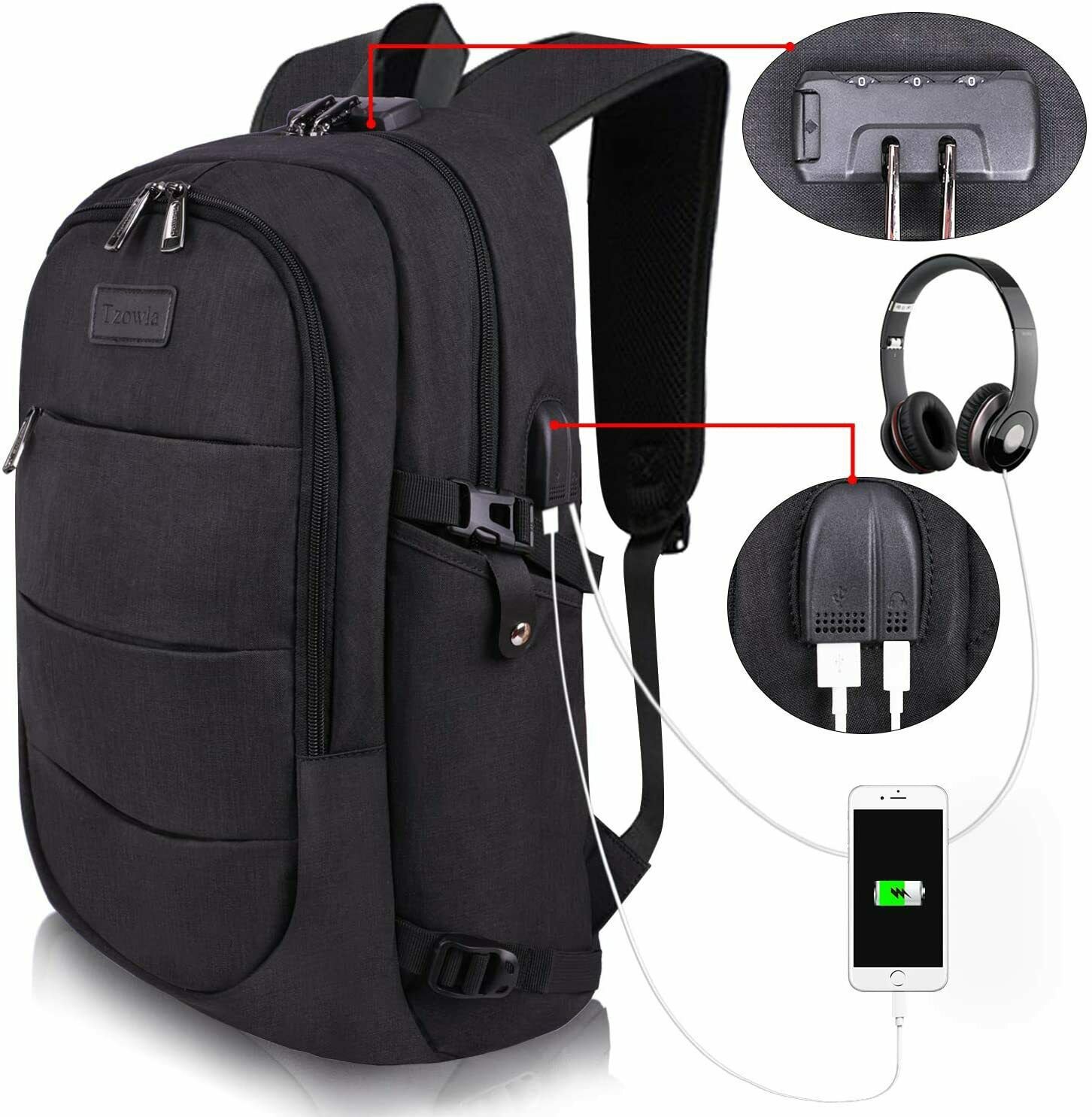 Travel Laptop Backpack Water Resistant Anti-Theft Bag with USB Charging Port and