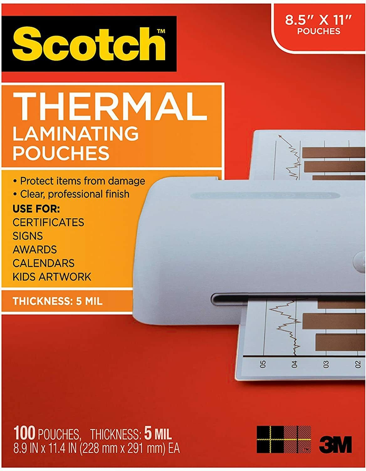 Scotch Brand Thermal Laminating Pouches, 100Pack, 8.9 x 11.4 inches
