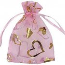 SumDirect 100Pcs 3.5x4.7 inch Sheer Pink Drawstring Heart Organza Favor Gift Bag