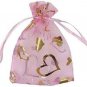 SumDirect 100Pcs 3.5x4.7 inch Sheer Pink Drawstring Heart Organza Favor Gift Bag