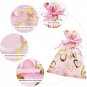SumDirect 100Pcs 3.5x4.7 inch Sheer Pink Drawstring Heart Organza Favor Gift Bag