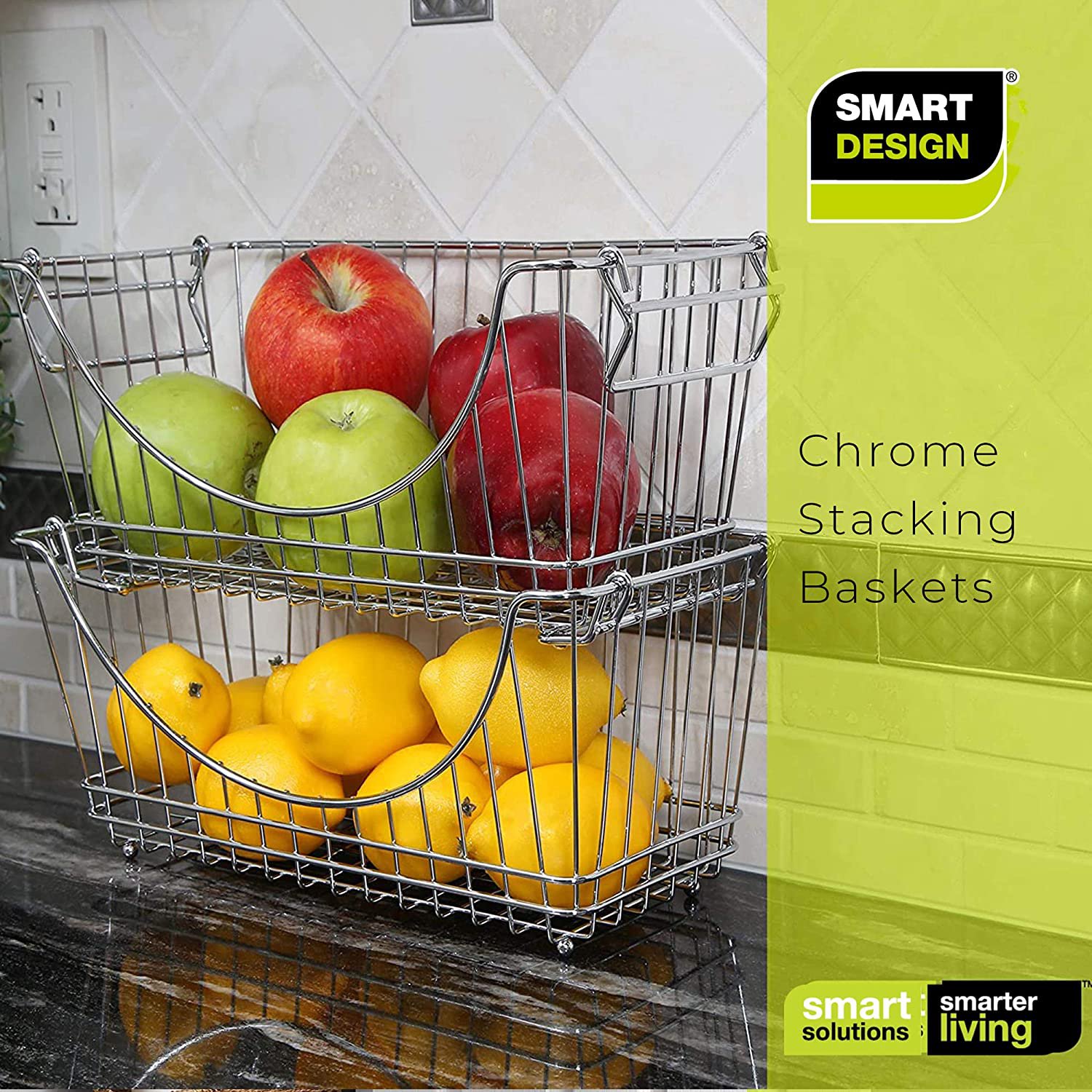 Smart Design Stacking Basket Bin Pantry Freezer Storage Organizer