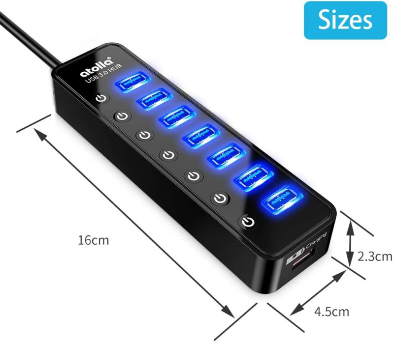 Powered USB Hub 3.0, Atolla 7-Port USB Data Hub Splitter With One Smart ...