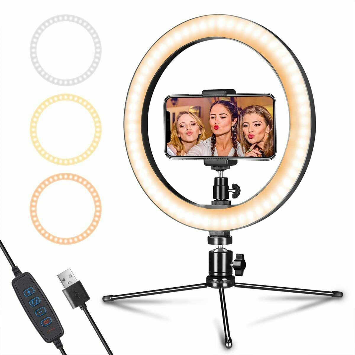 LED Ring Light 10" with Tripod Stand &amp; Phone Holder for Live Streaming