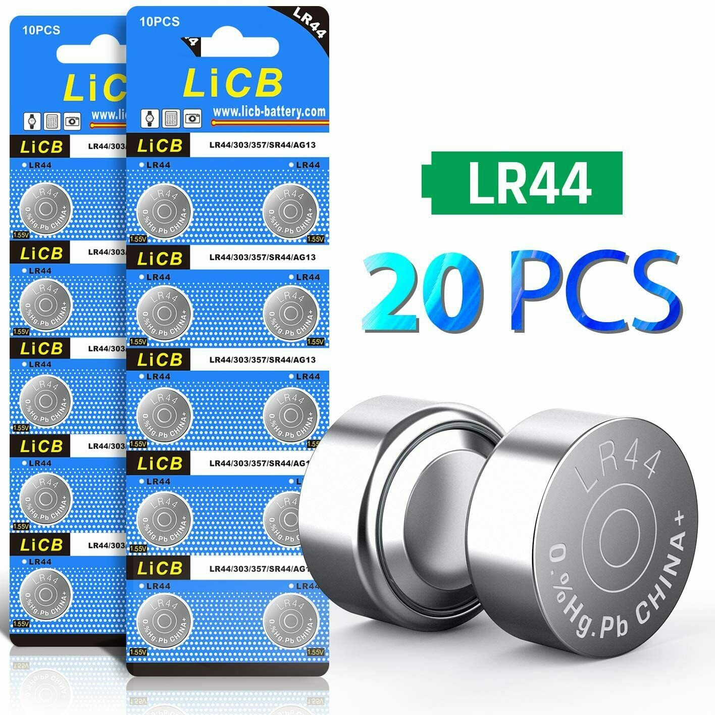 LiCB 20 Pack LR44 AG13 357 303 SR44 Battery 1.5V Button Coin Cell Batteries