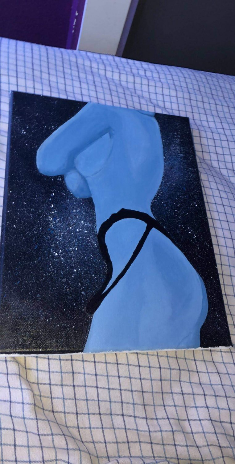 side view blue monochrome nude