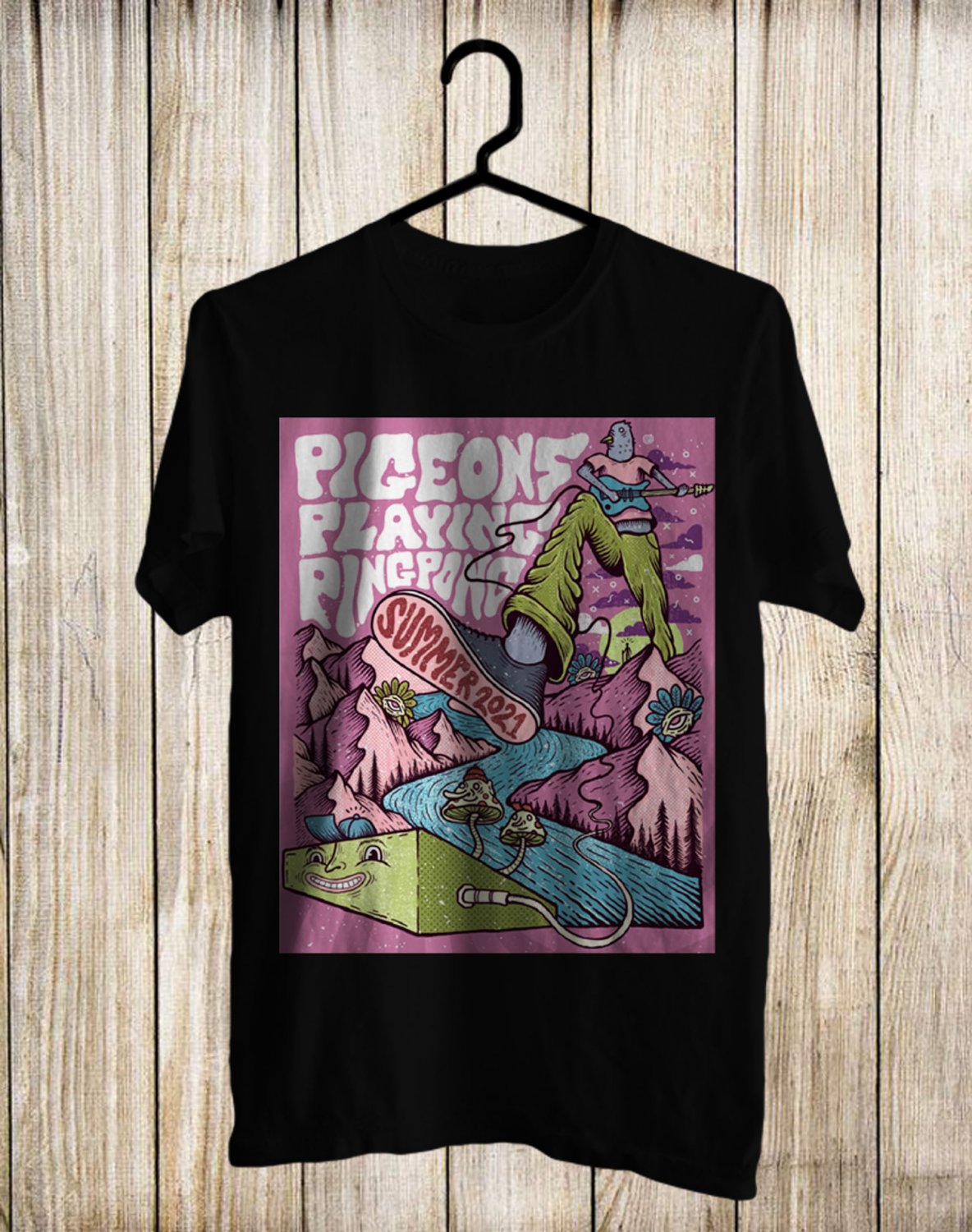 SIZE 2XL PIGEONS PLAYING PINGPONG SUMMER 2021 LOGO FRONT SIDE BLACK TEE SHIRT