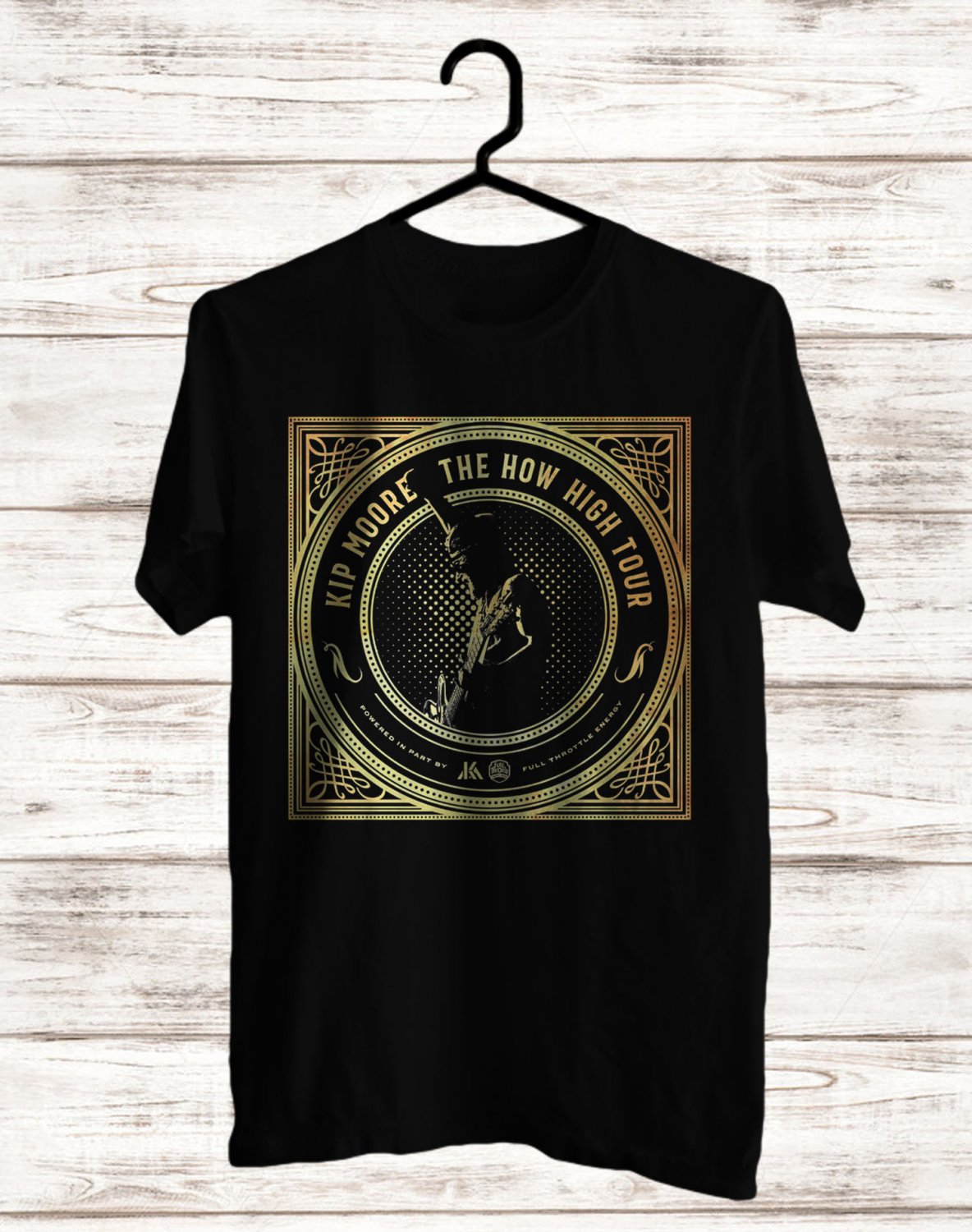 SIZE L KIP MOORE THE HOW HIGH TOUR 2021 FRONT SIDE BLACK TEE SHIRT