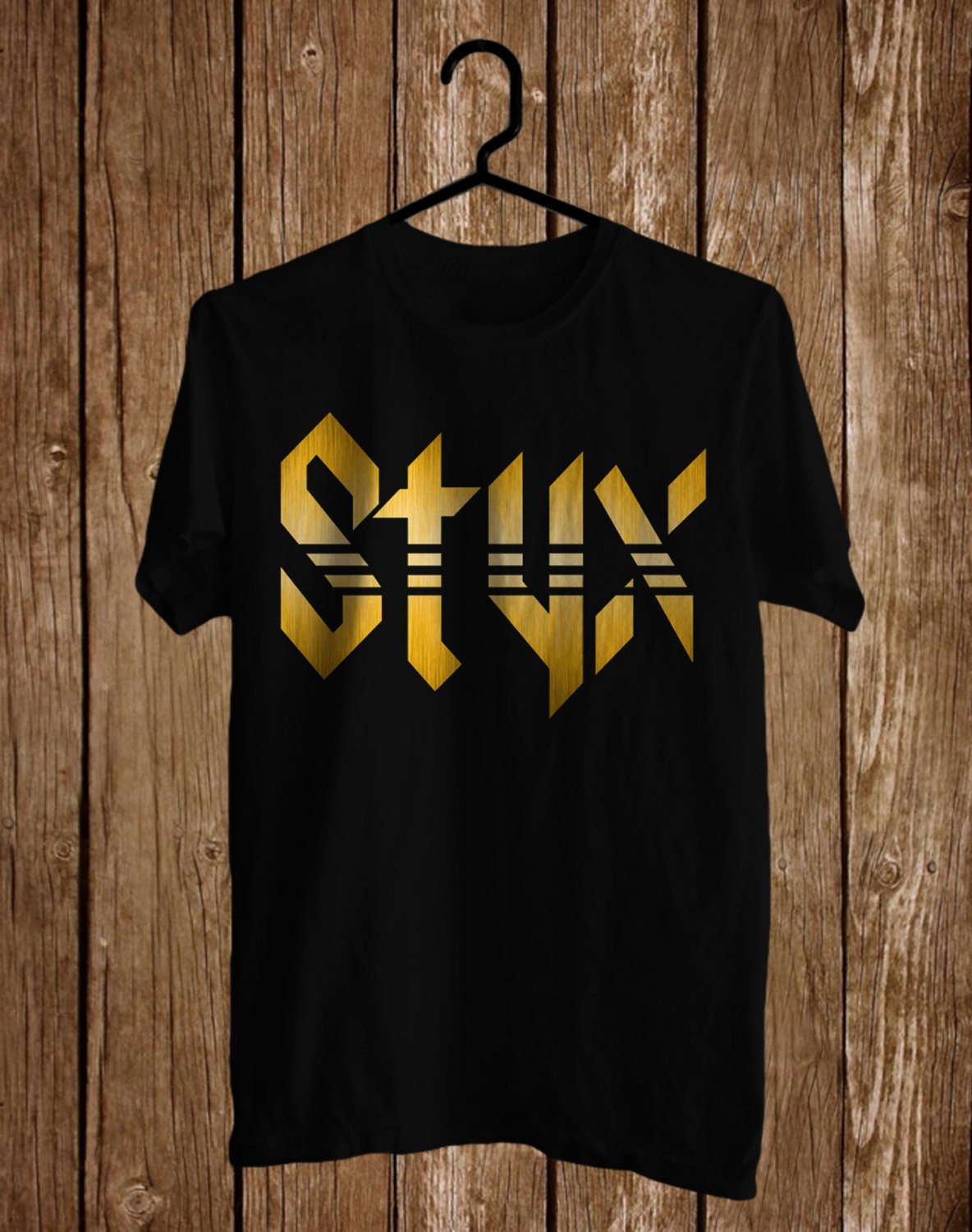 SIZE L STYX BAND LOGO FRONT SIDE BLACK TEE SHIRT