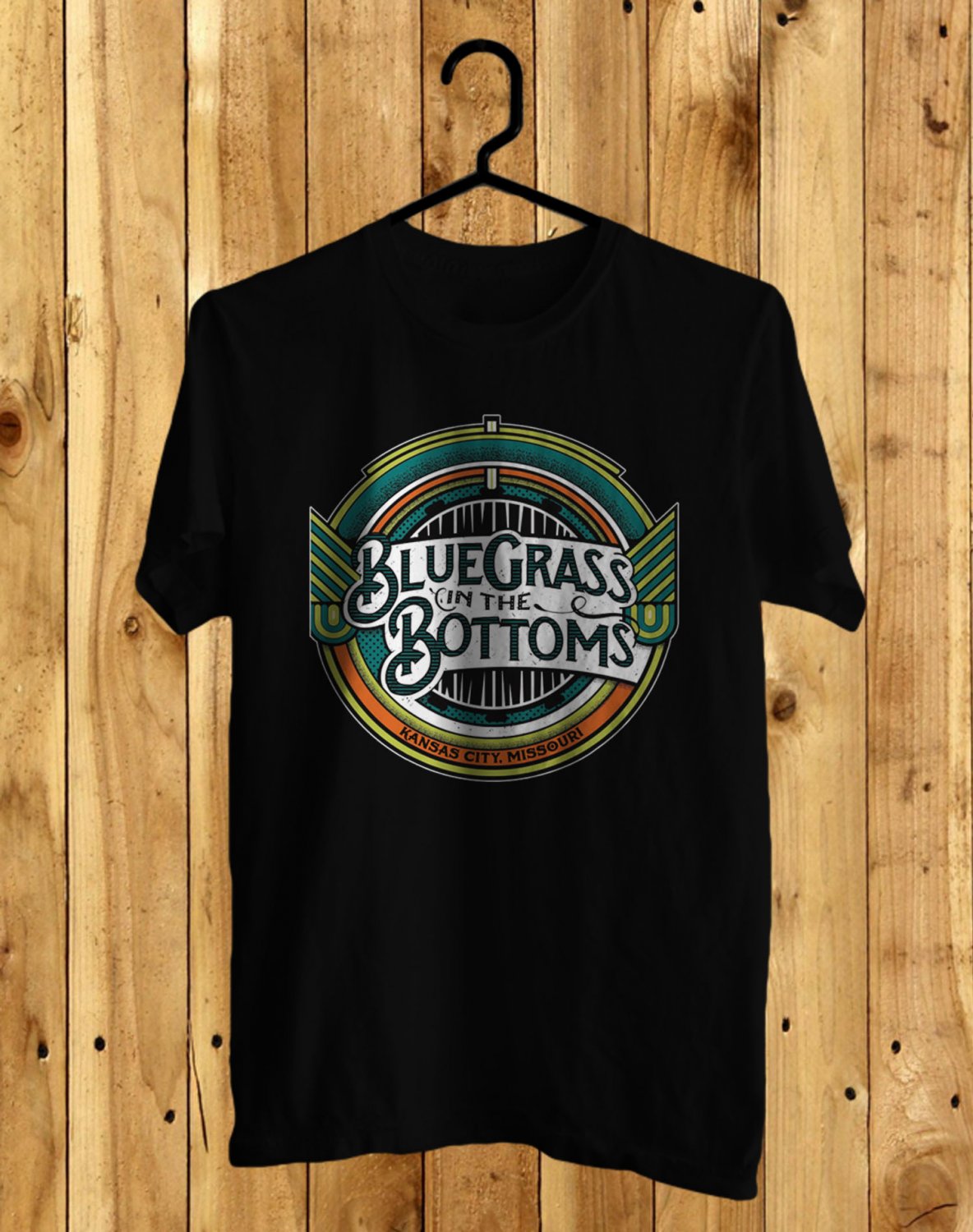SIZE 3XL BLUE GRASS IN THE BOTTOMS MUSIC FESTIVAL LOGO FRONT SIDE BLACK TEE SHIRT