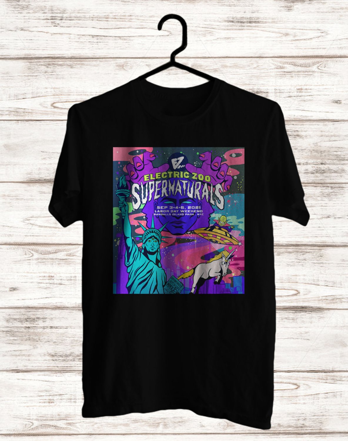 SIZE 2XL ELECTRIC ZOO SUPERNATURAL MUSIC FESTIVAL SEPT 2021 FRONT SIDE BLACK TEE SHIRT