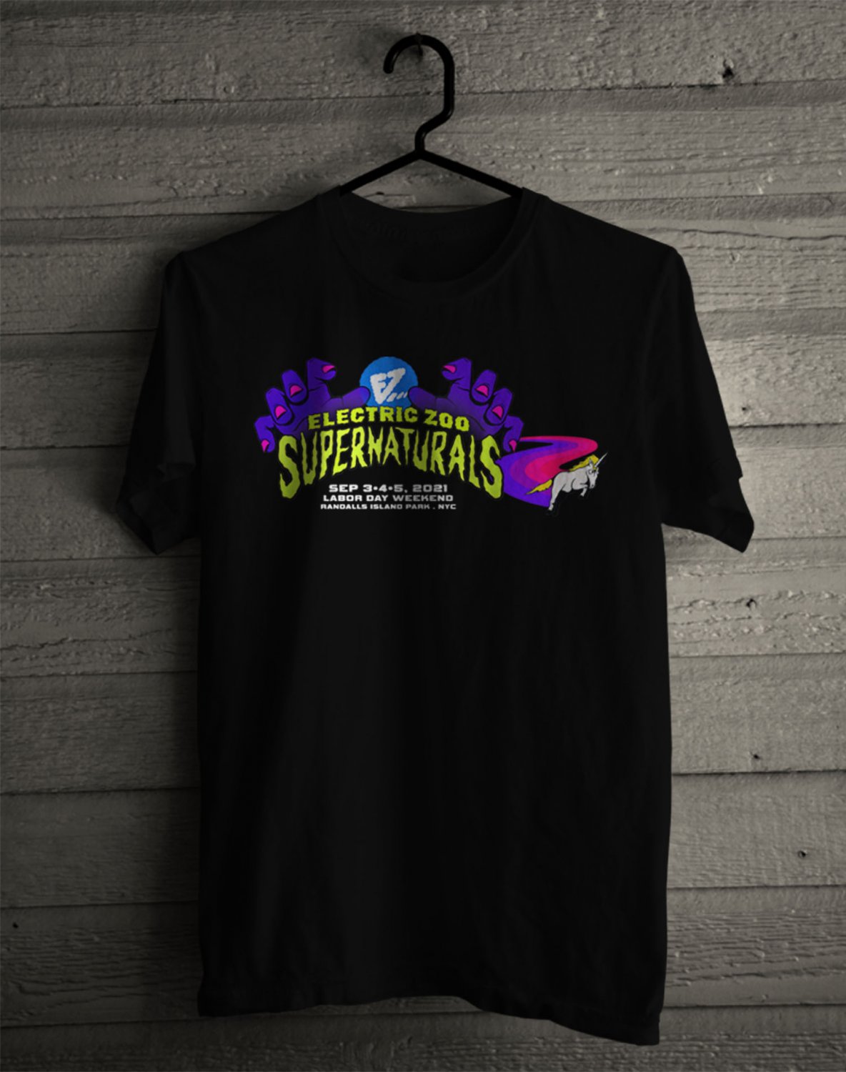 SIZE 2XL ELECTRIC ZOO SUPERNATURAL MUSIC FEST SEPT 2021 FRONT SIDE BLACK TEE SHIRT