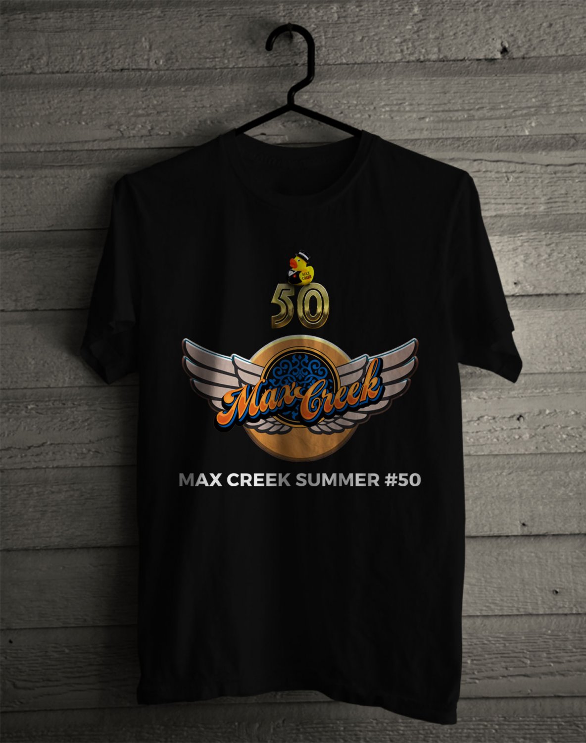SIZE M MAX CREEK 50TH ANNIVERSARY TOUR LOGO FRONT SIDE BLACK TEE SHIRT