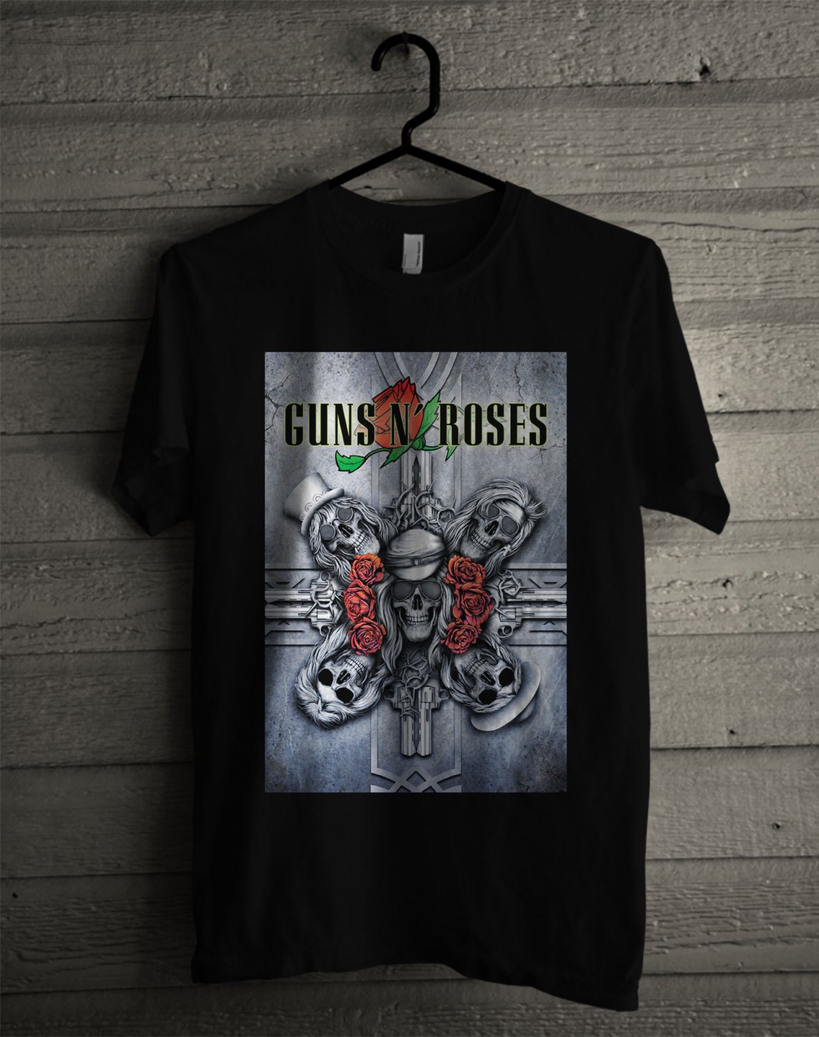 SIZE 5XL GUNS N ROSES LOGO FRONT SIDE BLACK TEE SHIRT