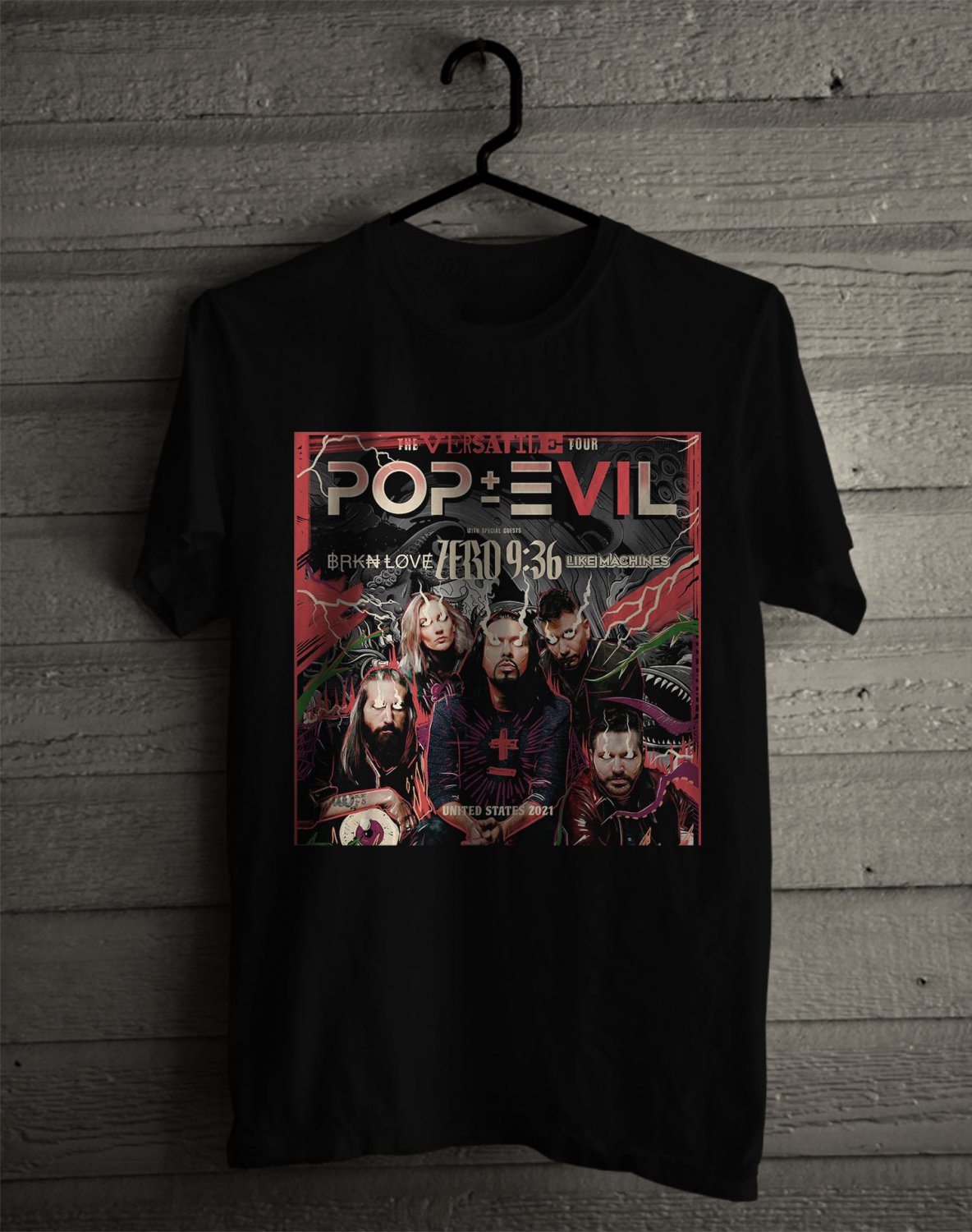 SIZE 2XL POPEVIL THE VERSATILE TOUR 2021 FRONT SIDE BLACK TEE SHIRT