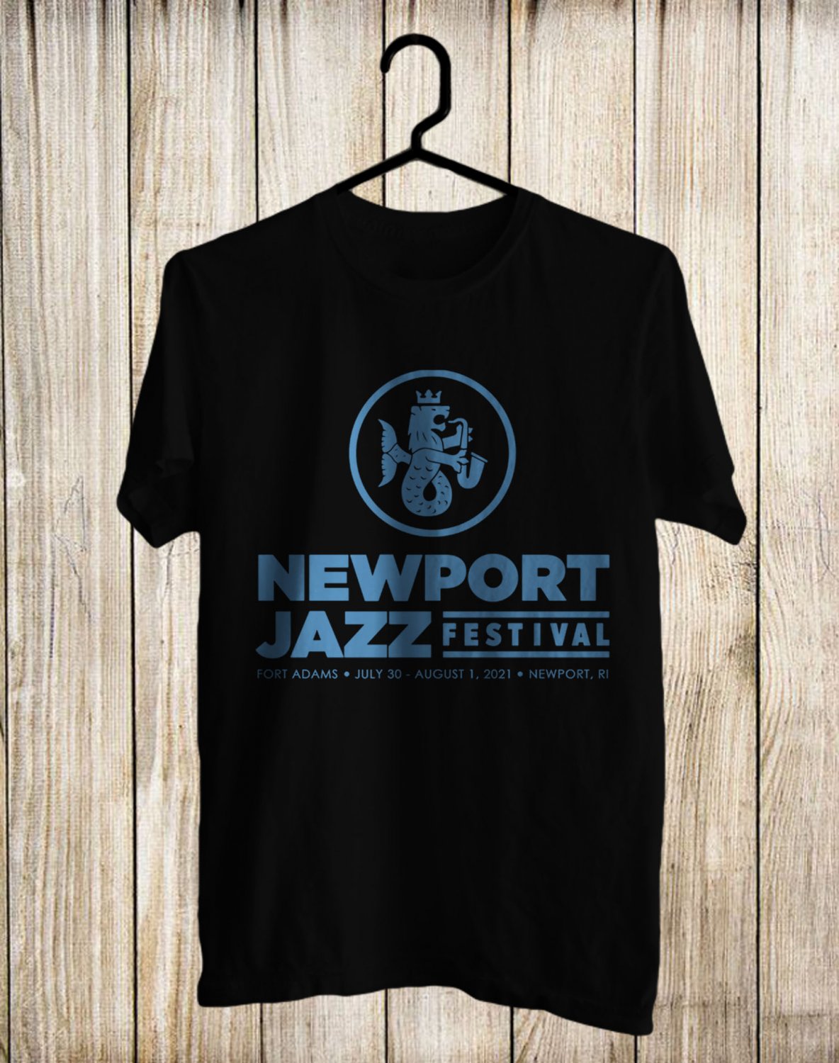 SIZE XL NEWPORT JAZZ MUSIC FESTIVAL LOGO FRONT SIDE BLACK TEE SHIRT