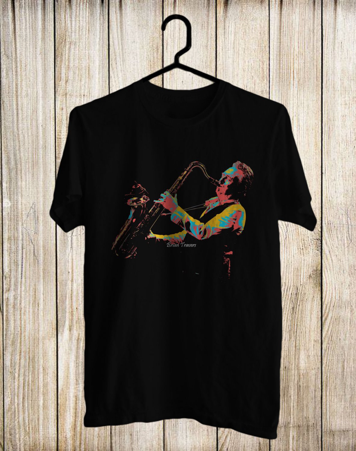 RIP BRIAN TRAVERS SAXOPHONIST UB40 MEMBER FRONT SIDE BLACK TEE SHIRT