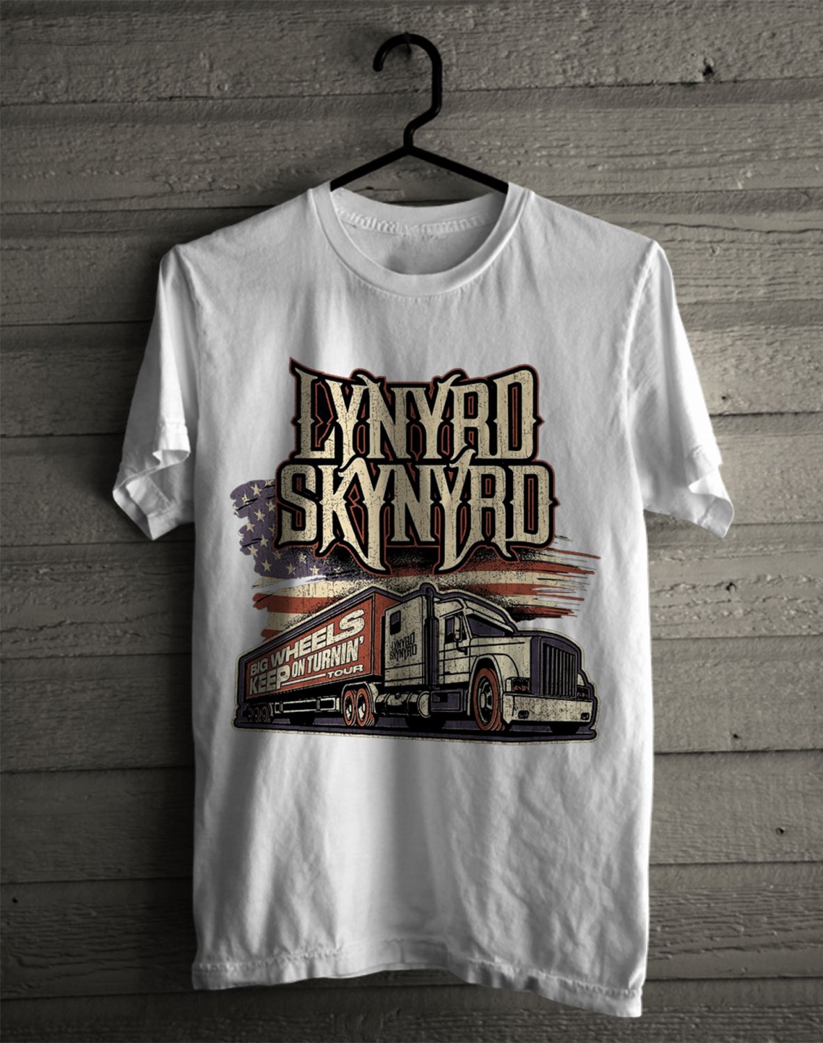 LYNYRD SKYNYRD BIG WHEELS KEEP ON TURNING TOUR 2021 FRONT SIDE WHITE TEE SHIRT
