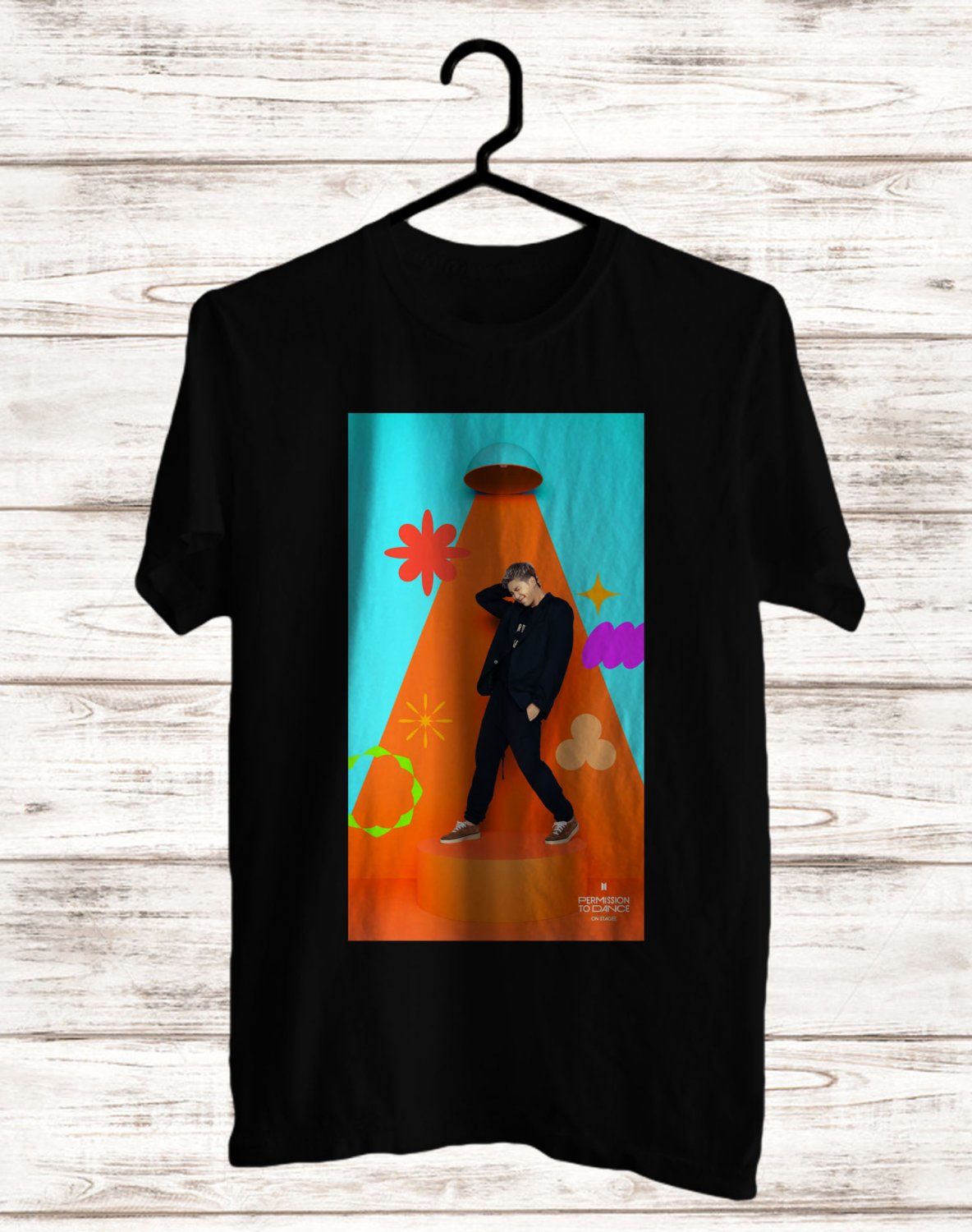 RM BTS PERMISSION TO DANCE ON STAGE FRONT SIDE BLACK TEE SHIRT