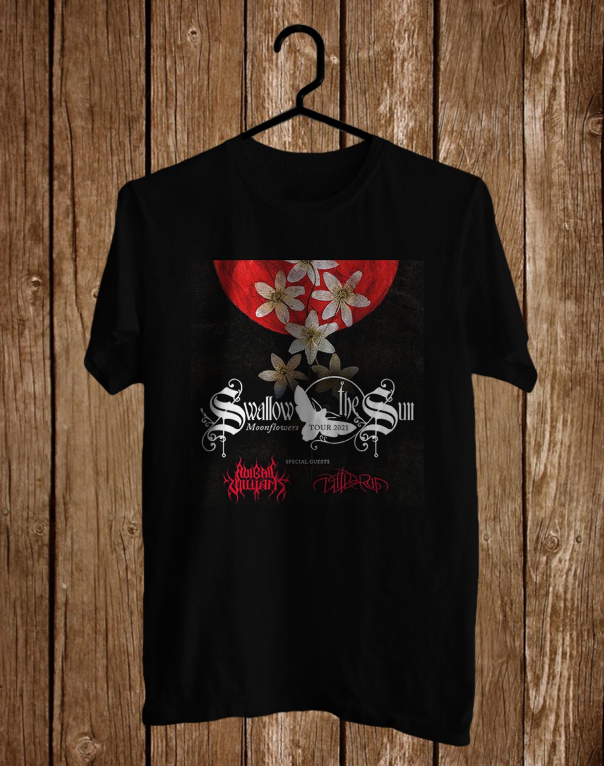 SWALLOW THE SUN MOONFLOWERS N.AMERICAN TOUR 2021 FRONT SIDE BLACK TEE SHIRT V01