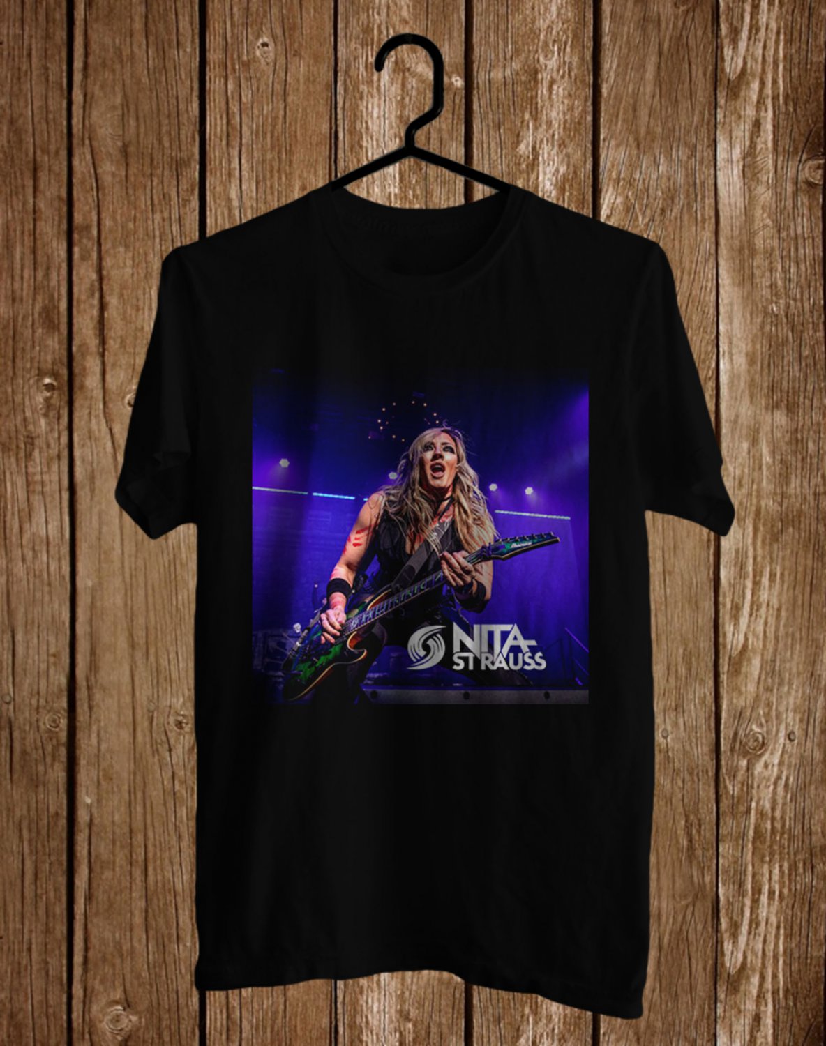 NITA STRAUSS LIVE PERFORM FRONT SIDE BLACK TEE SHIRT V01