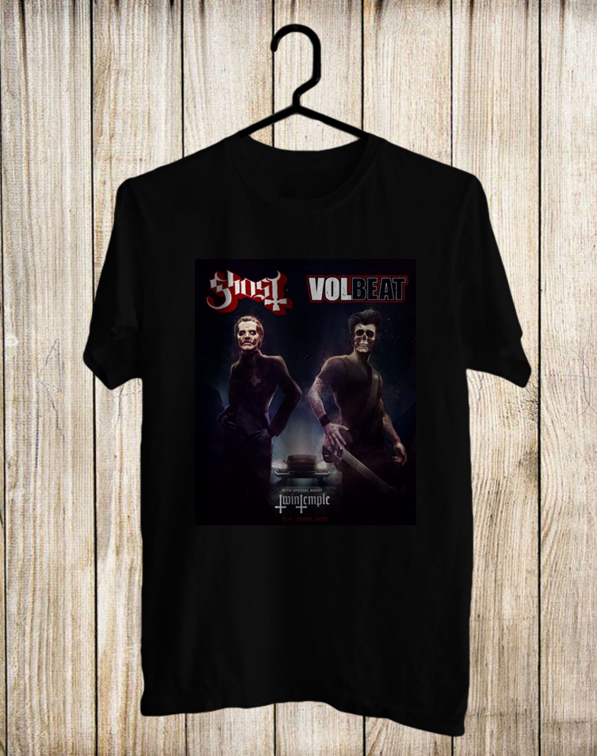 GHOST AND VOLBEAT TOUR 2022 FRONT SIDE BLACK TEE SHIRT V02