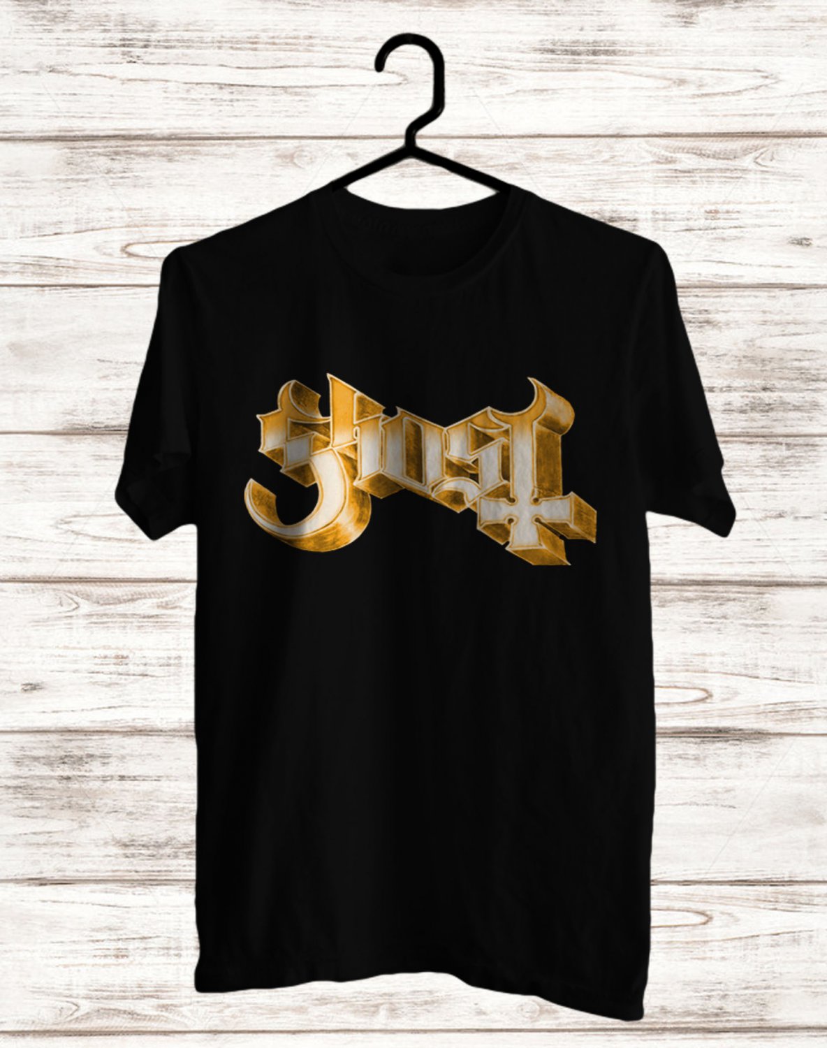 GHOST BAND GOLD LOGO FRONT SIDE BLACK TEE SHIRT V01
