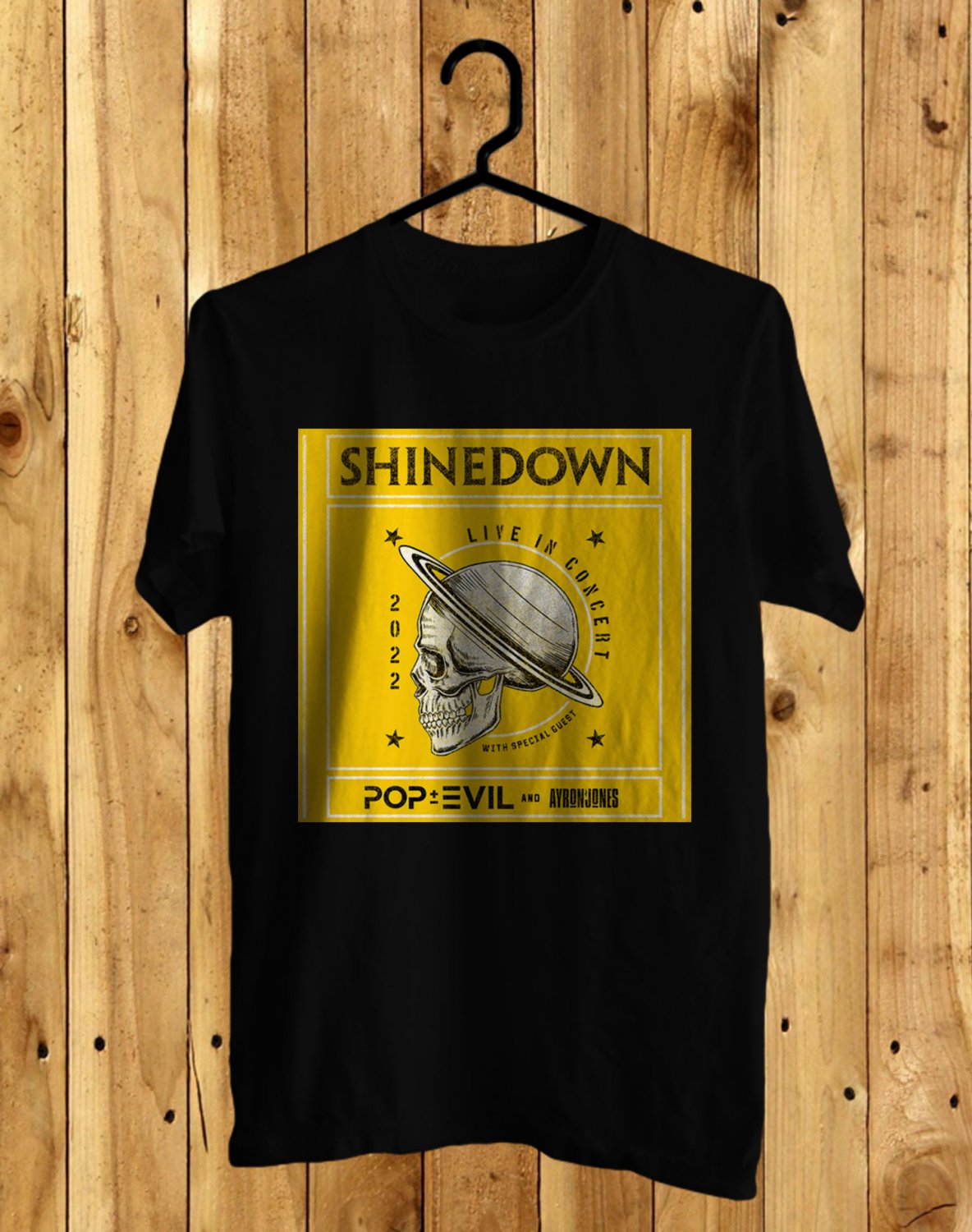 SHINEDOWN LIVE IN CONCERT WITH POP EVIL TOUR 2022 FRONT SIDE BLACK TEE