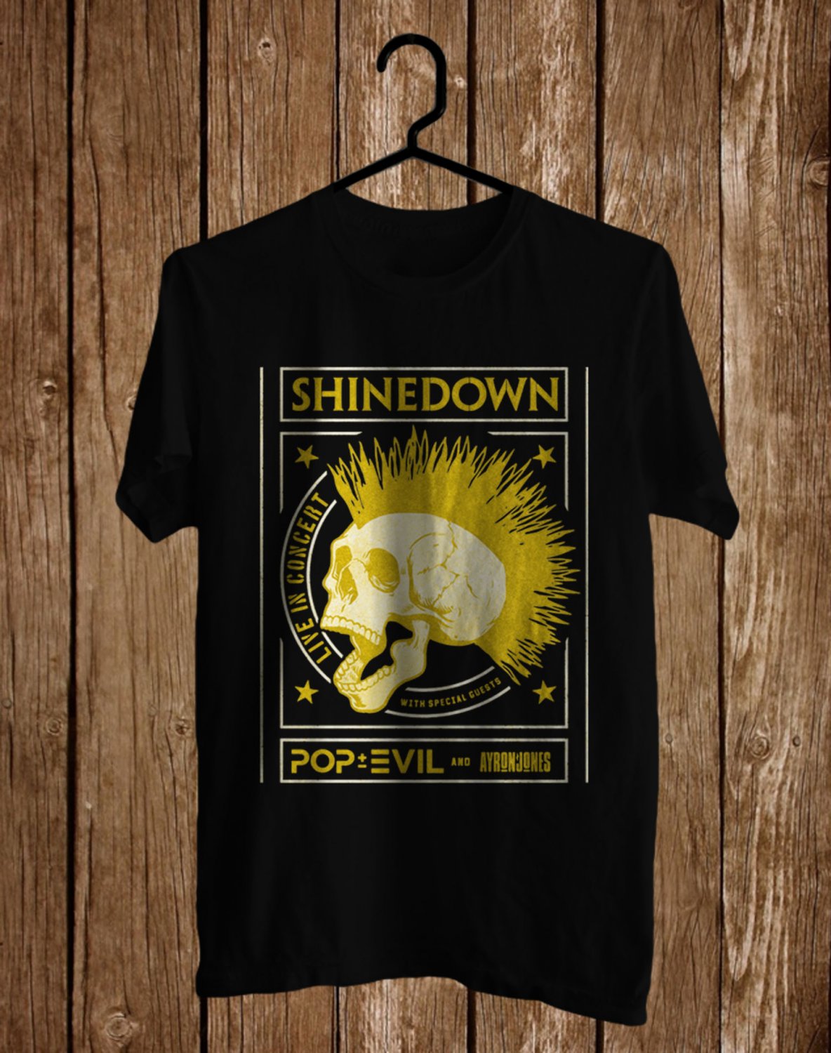 SHINEDOWN LIVE IN CONCERT WITH POP EVIL TOUR 2022 FRONT SIDE BLACK TEE SHIRT V02