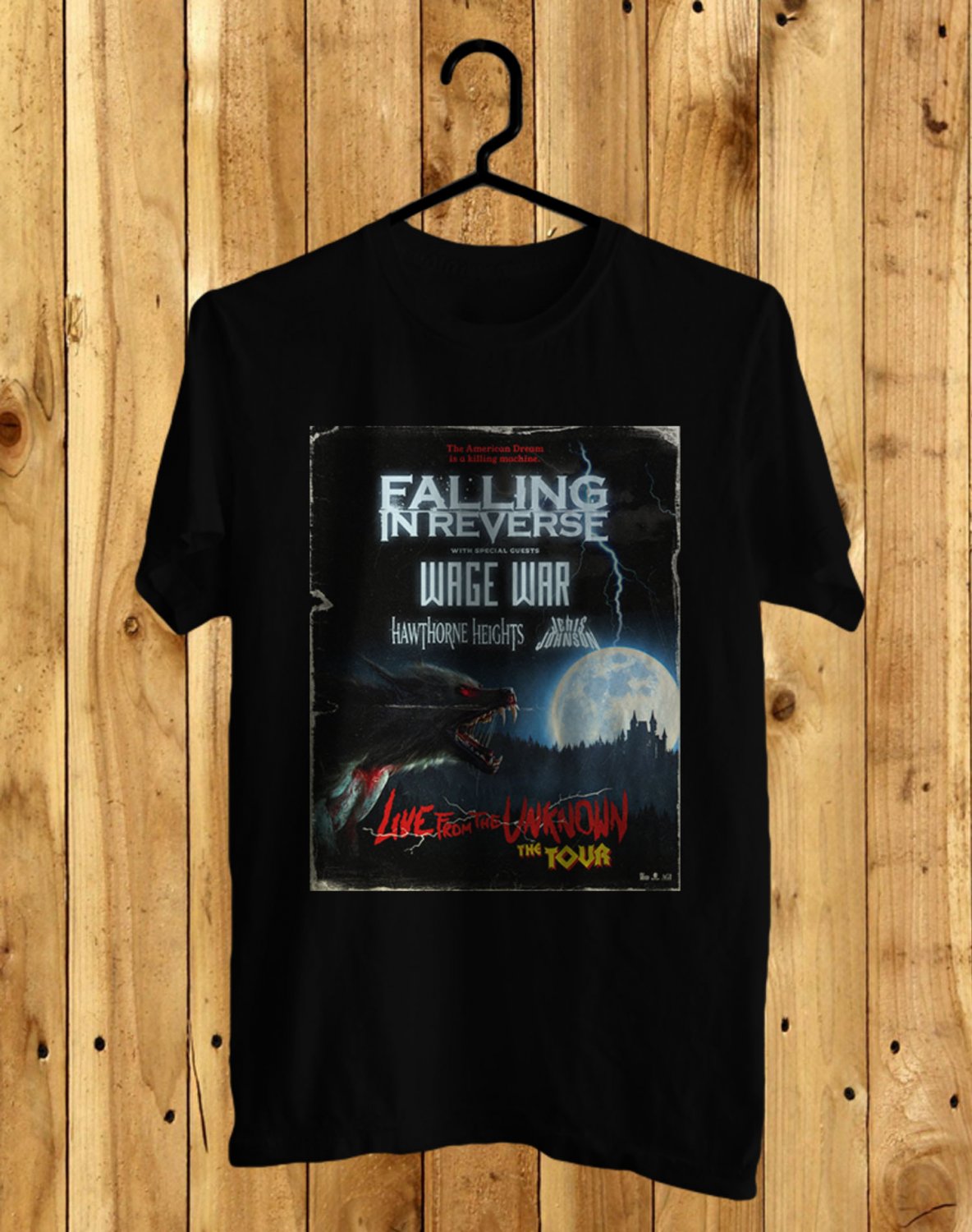 FALLING IN REVERSE LIVE FROM THE UNKNOWN TOUR 2022 FRONT SIDE BLACK TEE SHIRT V01
