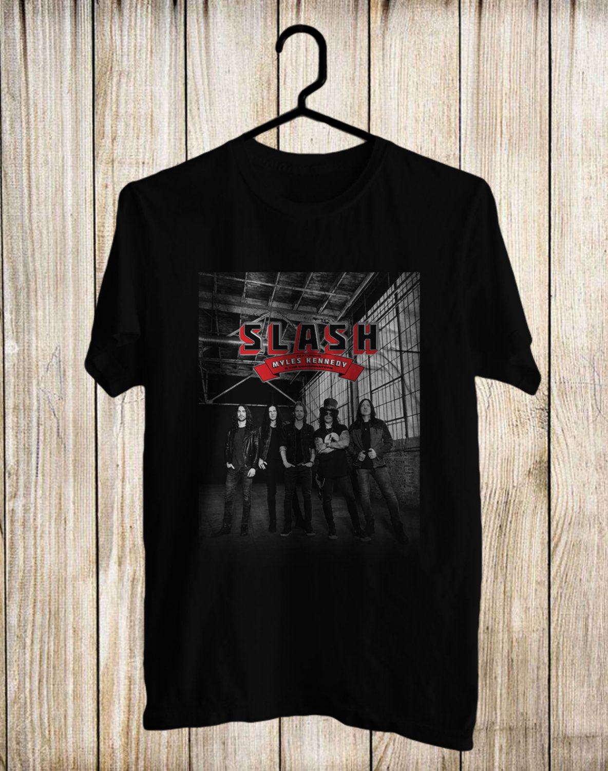 SLASH AND MYLES KENNEDY&THE CONSPIRATORS FRONT SIDE BLACK TEE SHIRT V01
