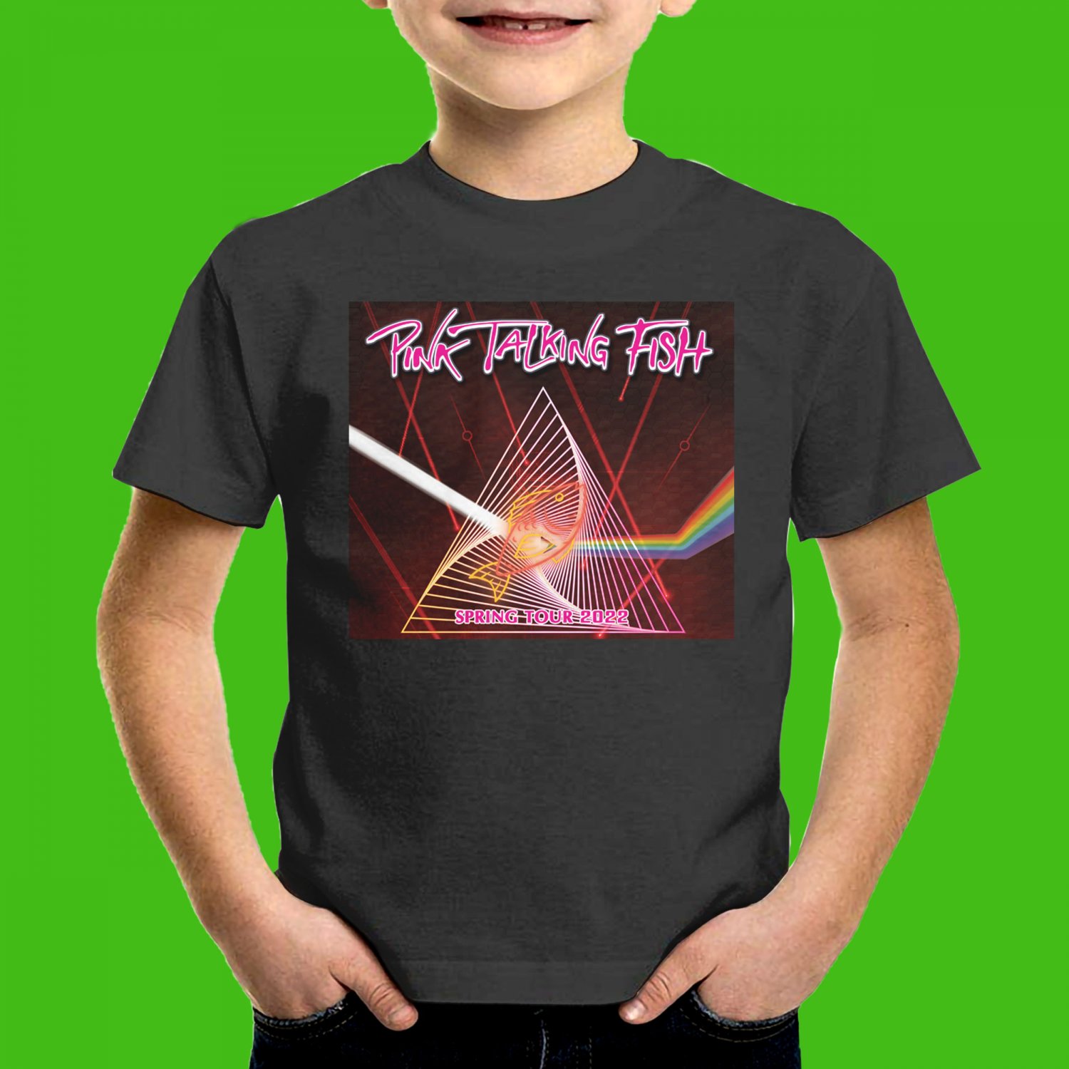 PINK TALKING FISH LOGO TOUR 2022 FRONT SIDE BLACK TEE SHIRT V01